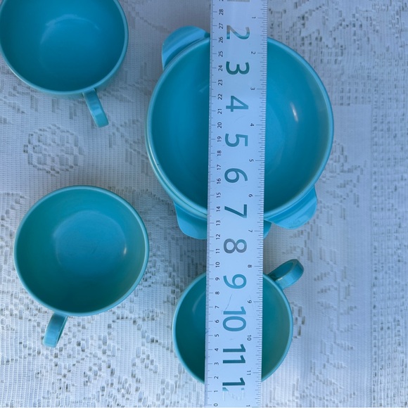 Vintage Aqua Melmac/Melamine Teacups & Small Bowls , Retro Dishes,  Set of 4 - Picture 4 of 6